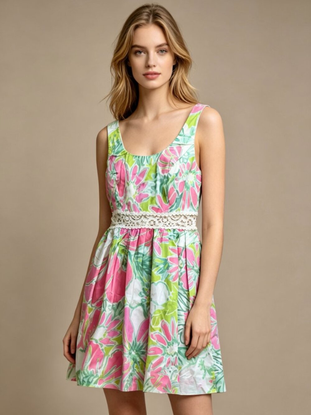 NWOT LILLY PULITZER Rosemarie Empire Waist Lace Detail Mini Dress Women’s Size S
